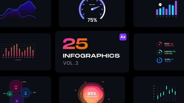 AE模板-第二季 25个彩色精美信息数据图表动画 Infographics Vol.2