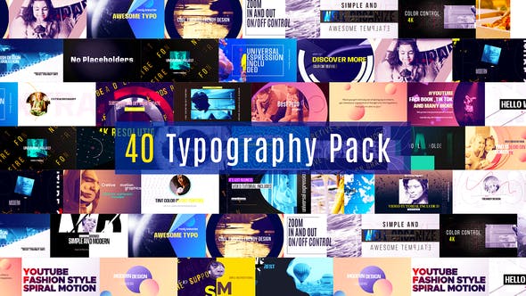 AE模板-40组图文排版场景设计动画 Typography Pack