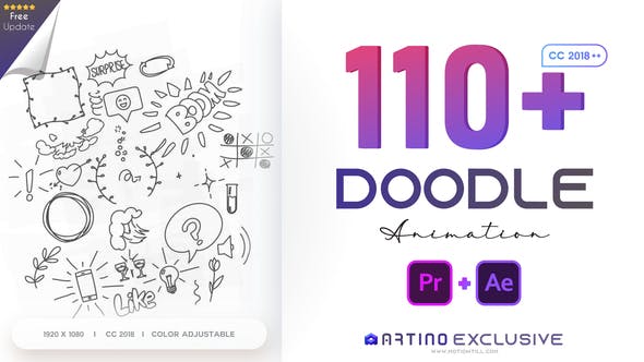 AE/PR脚本模板-110个可爱卡通手绘涂鸦图形动画预设 Animated Doodles Pack