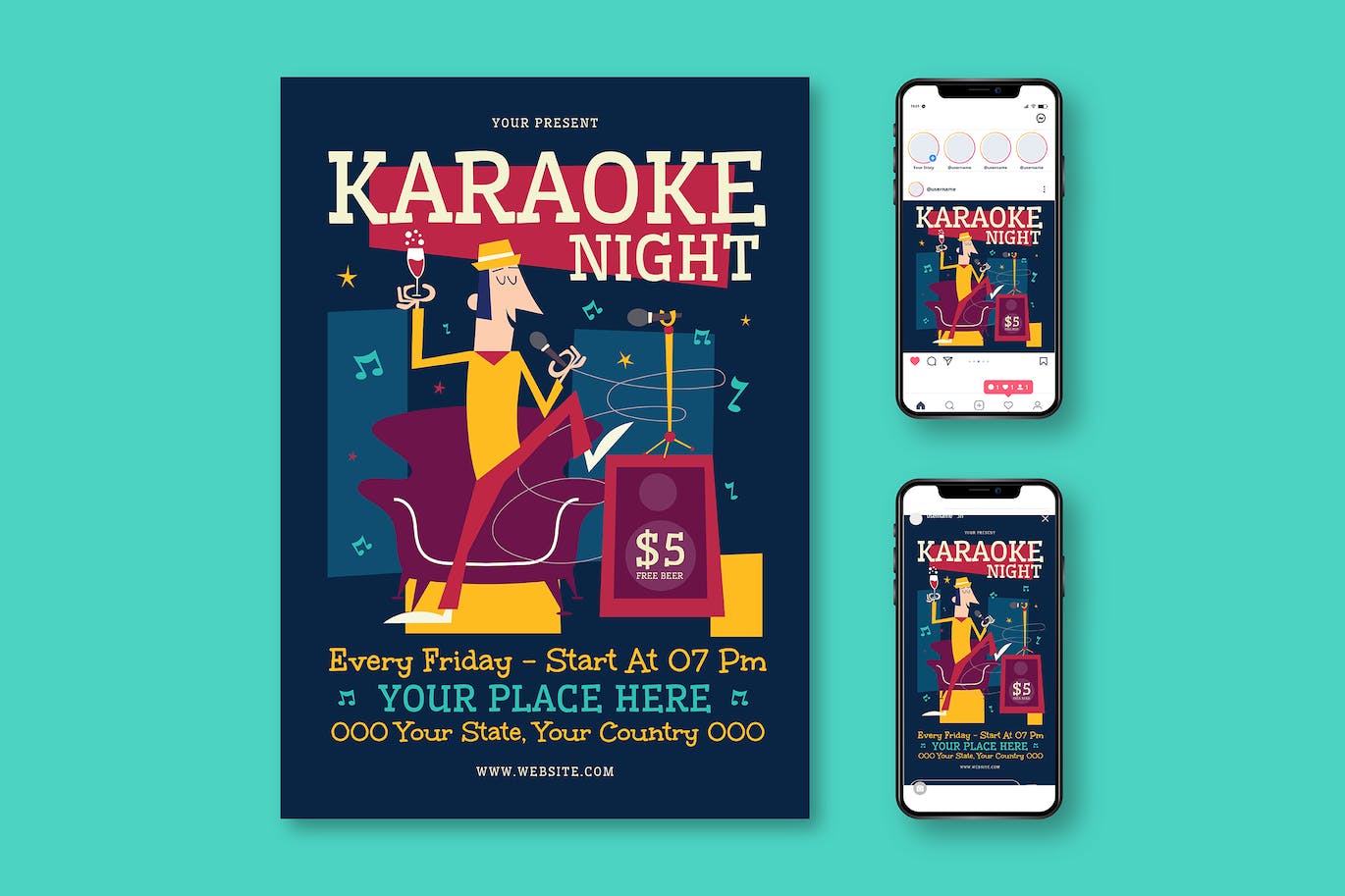 卡拉OK之夜宣传单素材 Karaoke Night Flyer 平面图形 第1张