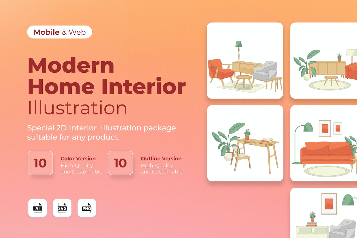 现代家居室内物品矢量插画集 Modern Home Interior Illustrations Collections-1
