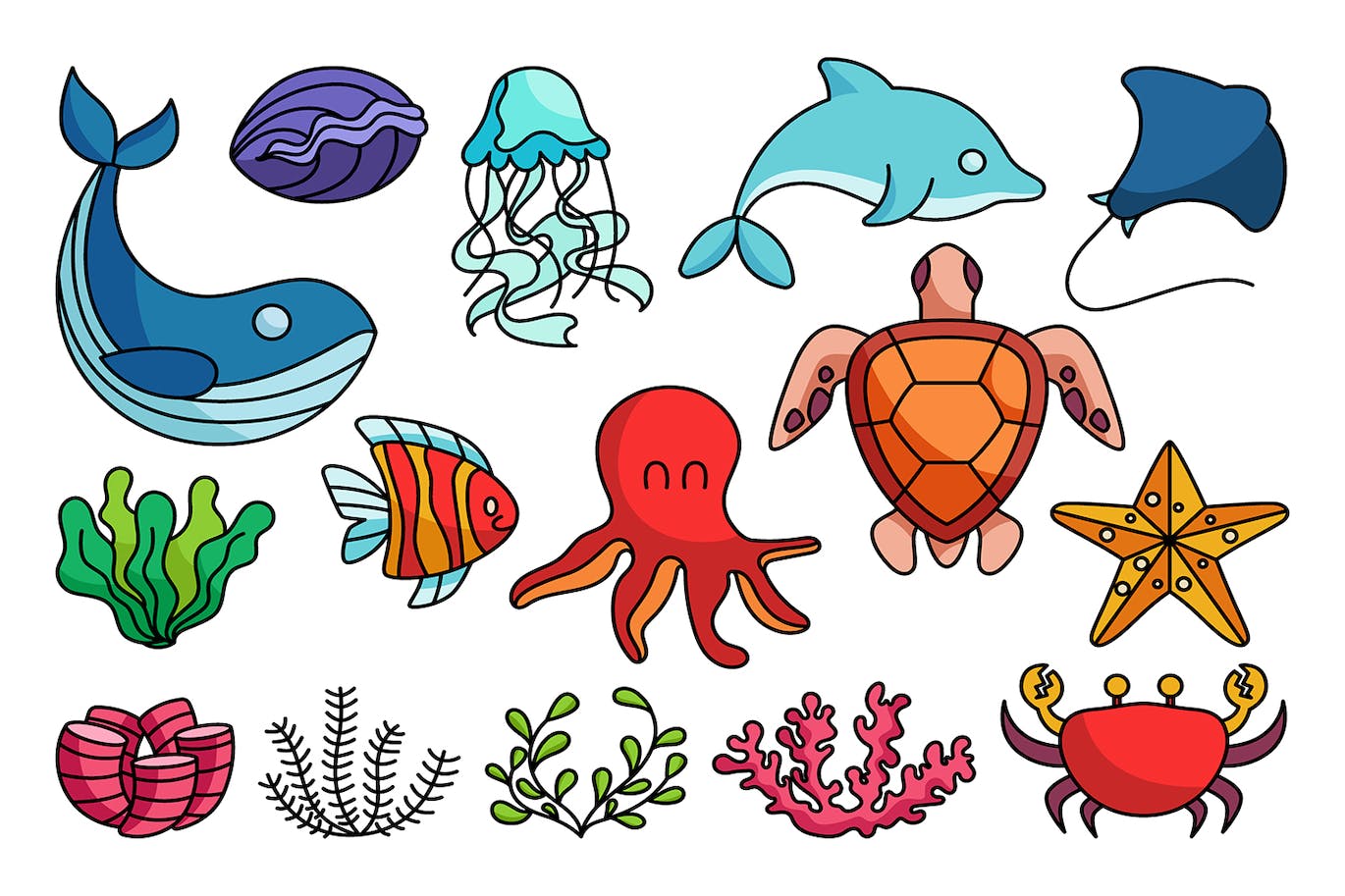 海洋动植物元素矢量插画集 underwater, fish, marine, celebration, event-2