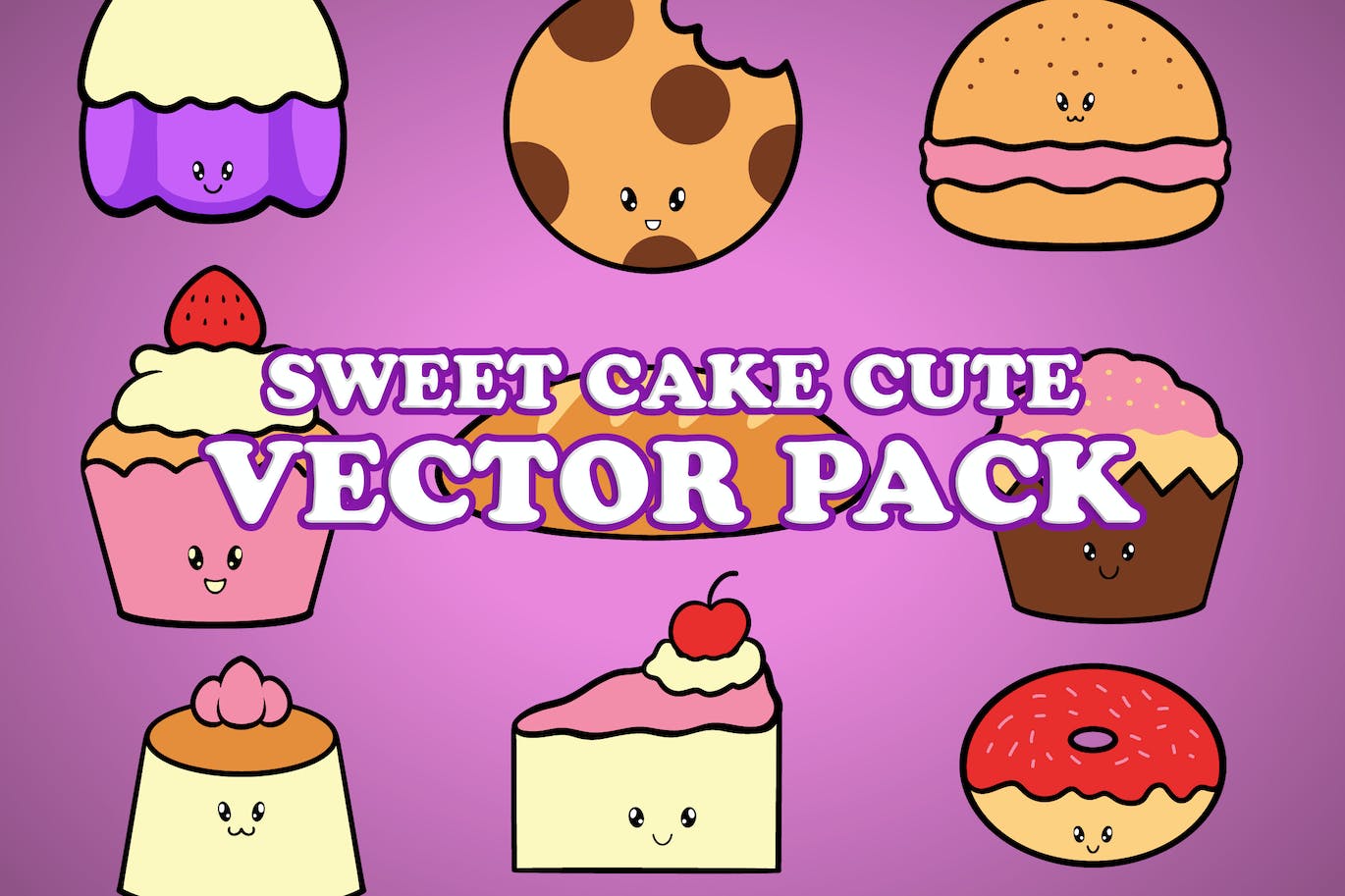 可爱的蛋糕卡通插画矢量素材 Cute Cake Cartoon Illustration Vector Pack-1
