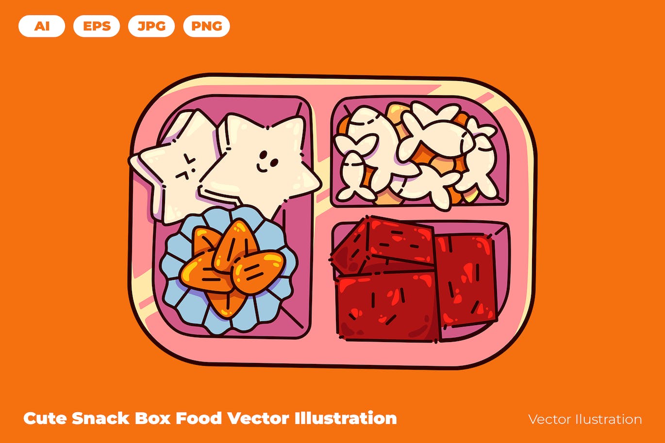 可爱的零食午餐盒食物矢量插画 Cute Snack Lunch Box Food Vector Illustration-1