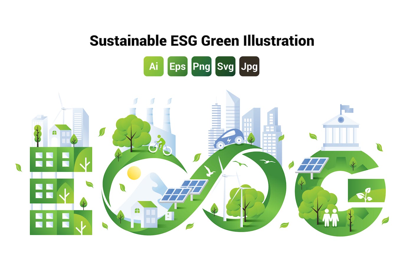 可持续发展概念ESG绿色环保插画 Sustainable ESG Green Illustration-1