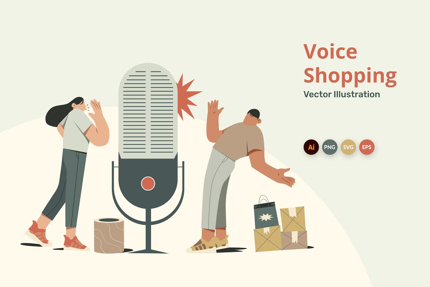 语音助手购物插画 Voice Assistant Illustration-1
