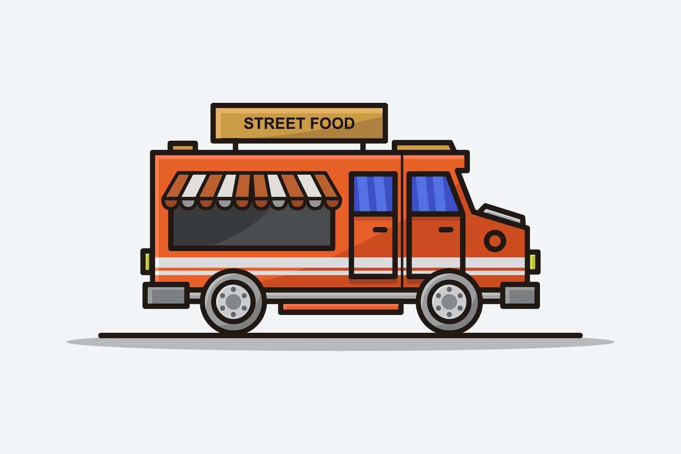 摆摊文化街头食品车矢量插画 Street Food Van Illustrated In Vector-1