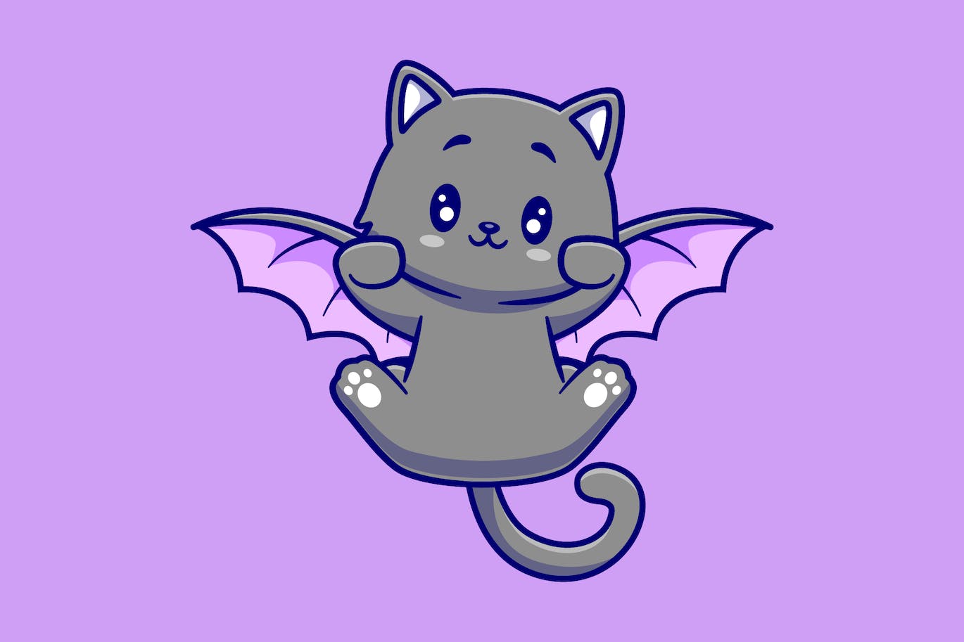 可爱的蝙蝠猫矢量图形 Cute Cat Bat Flying Cartoon Illustration-1