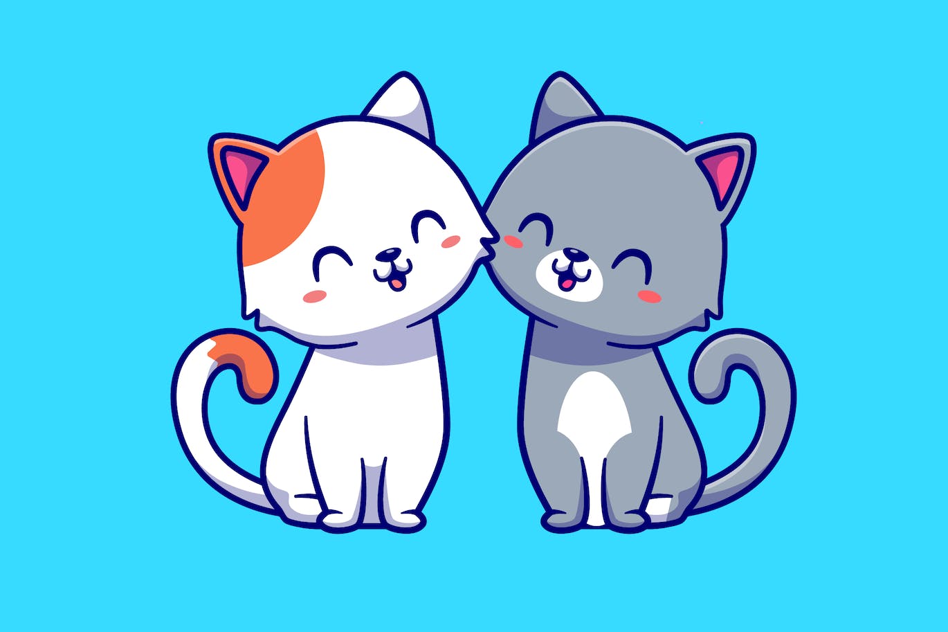 可爱的猫情侣卡通插画 Cute Cat Couple Illustration Cartoon-1