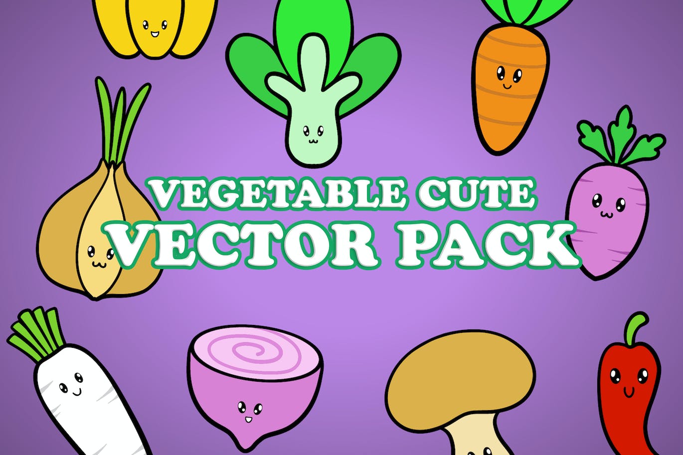 可爱的蔬菜角色插画素材 Cute Vegetable Character Illustration Pack-1