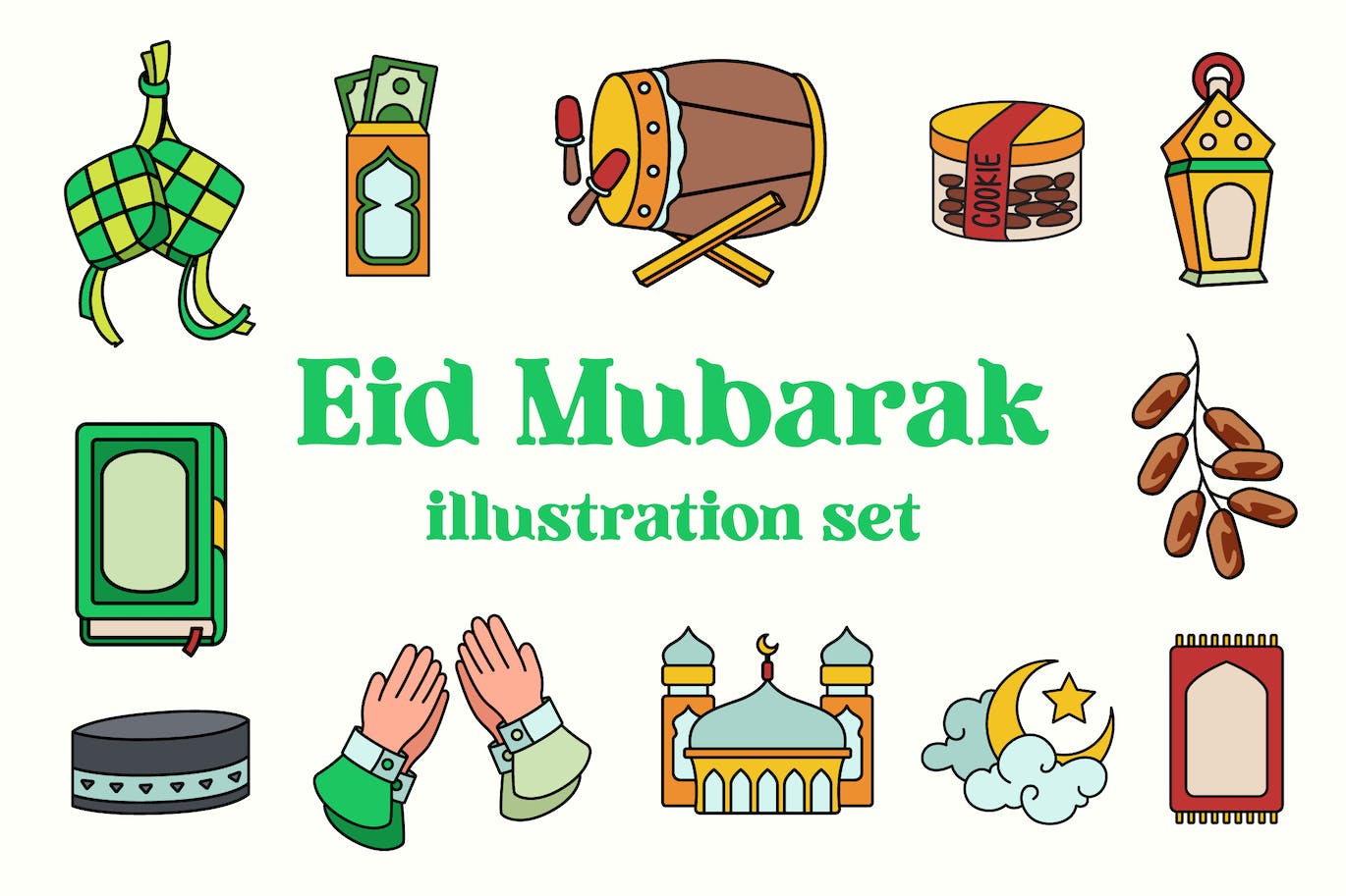 开斋节元素插画集 Eid Mubarak Illustration Set-1
