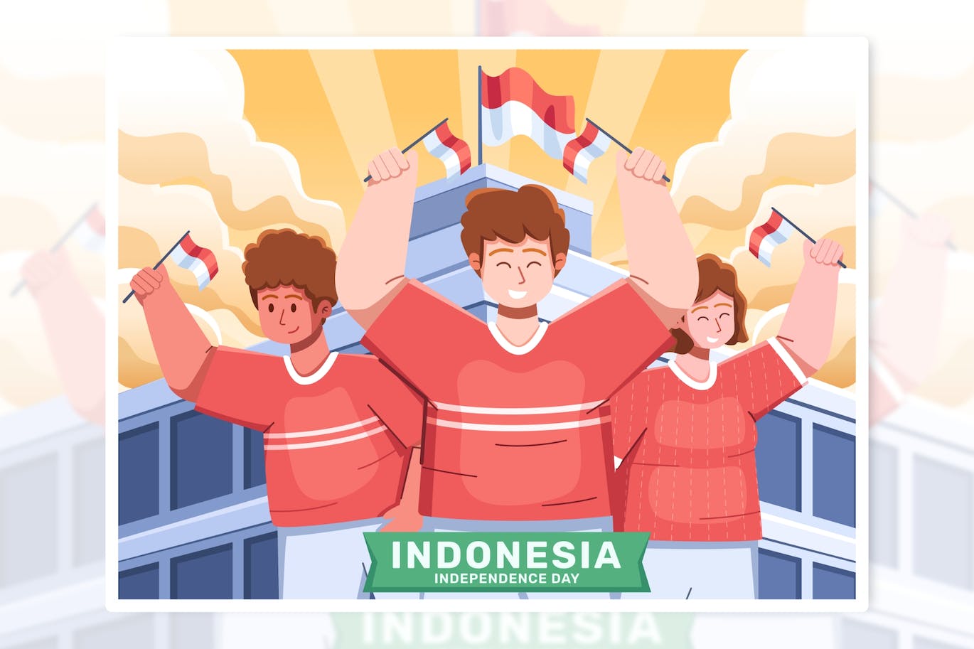 印度尼西亚独立日庆祝活动矢量插画 Indonesia Independence Day Celebration With Happy-1