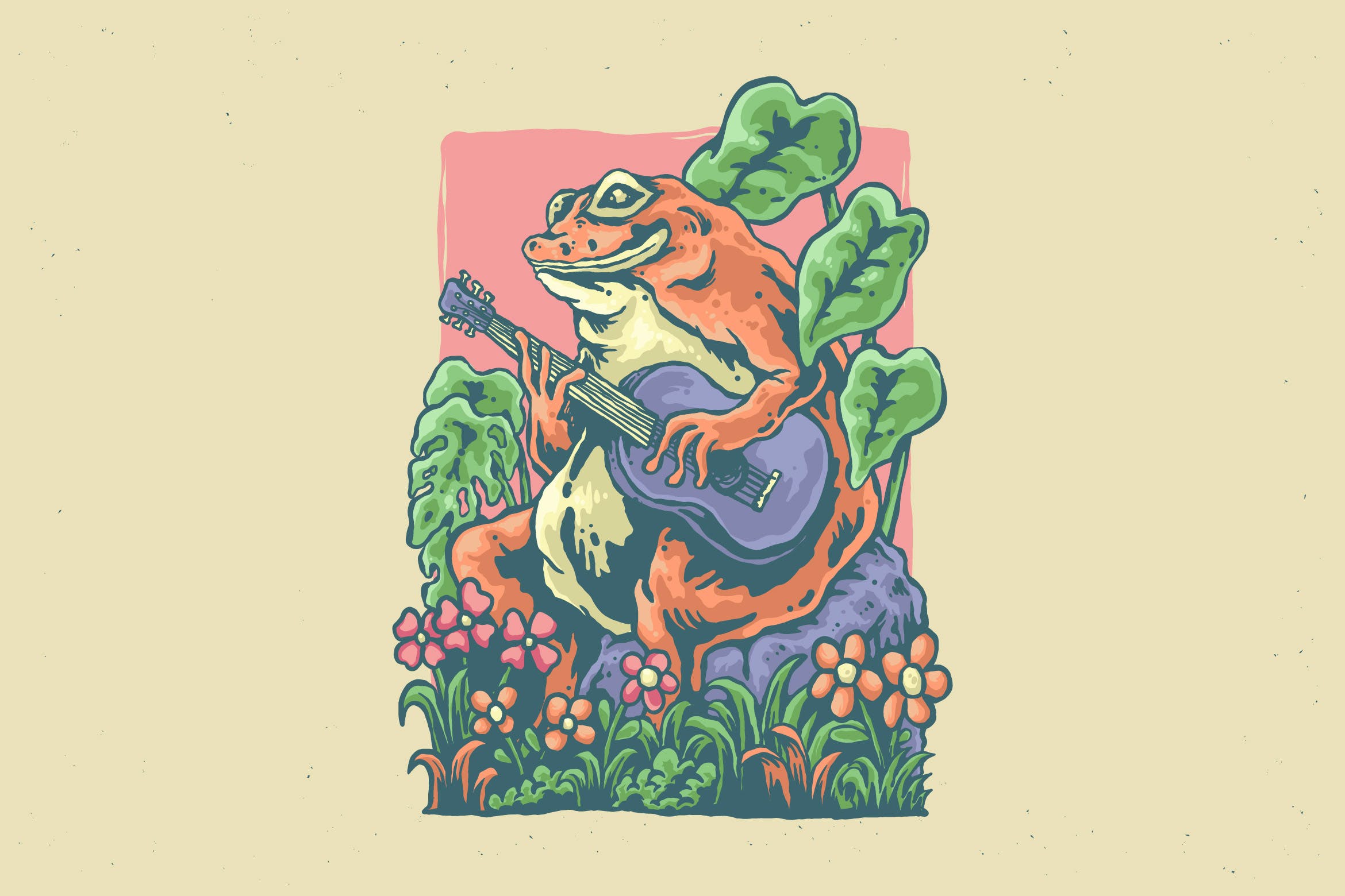 弹吉他青蛙设计插画 illustration of frog playing guitar design-1