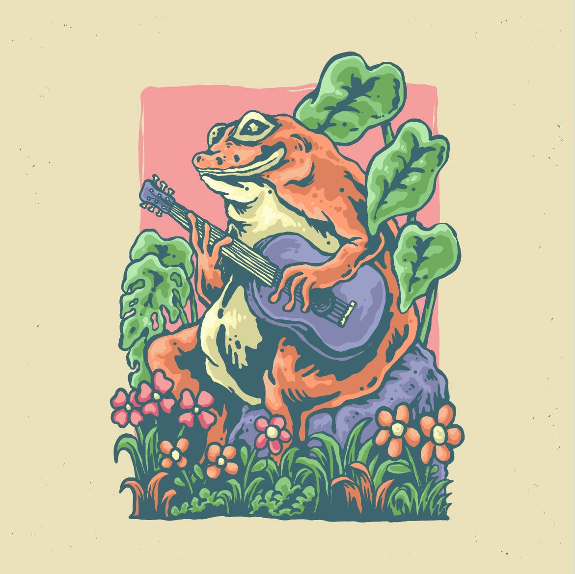 弹吉他青蛙设计插画 illustration of frog playing guitar design-2