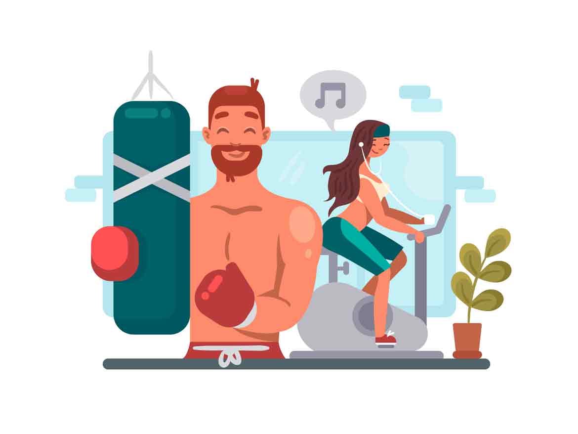 男人和女人在健身房训练插画 Man and Woman Training in Gym-2