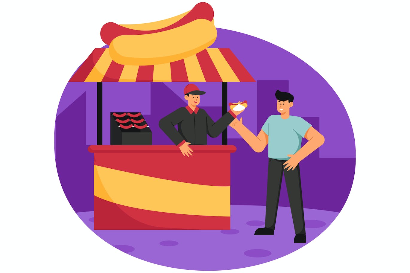 食品摊位卡通矢量插画 Food Stand – Amusement Illustration-1