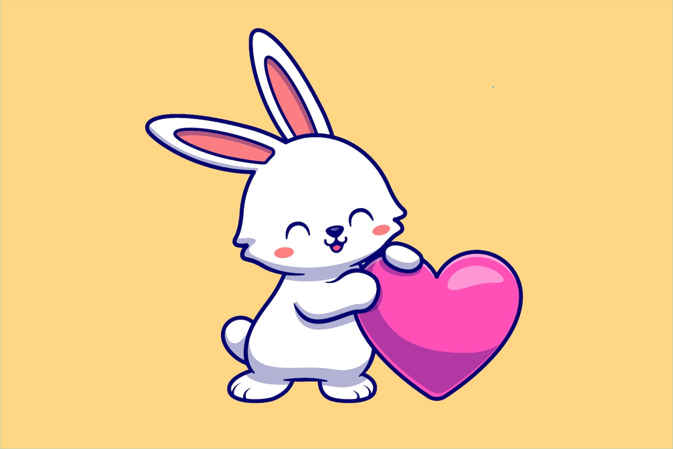 可爱兔子与爱心卡通插画素材 Cute Rabbit With Love Heart Cartoon Illustration-1