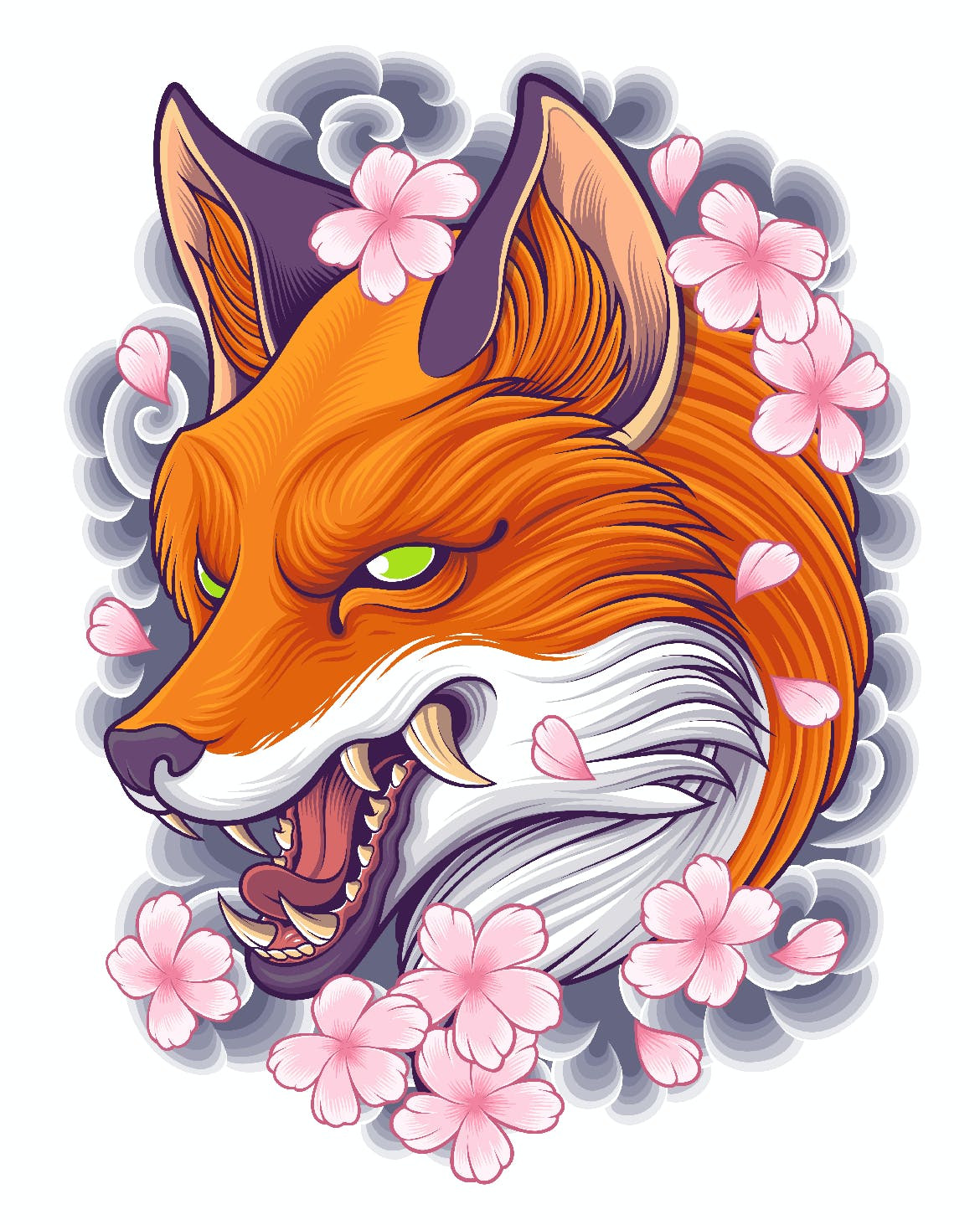 日本风格狐狸纹身图案 Japanese Fox Tattoo Design-2