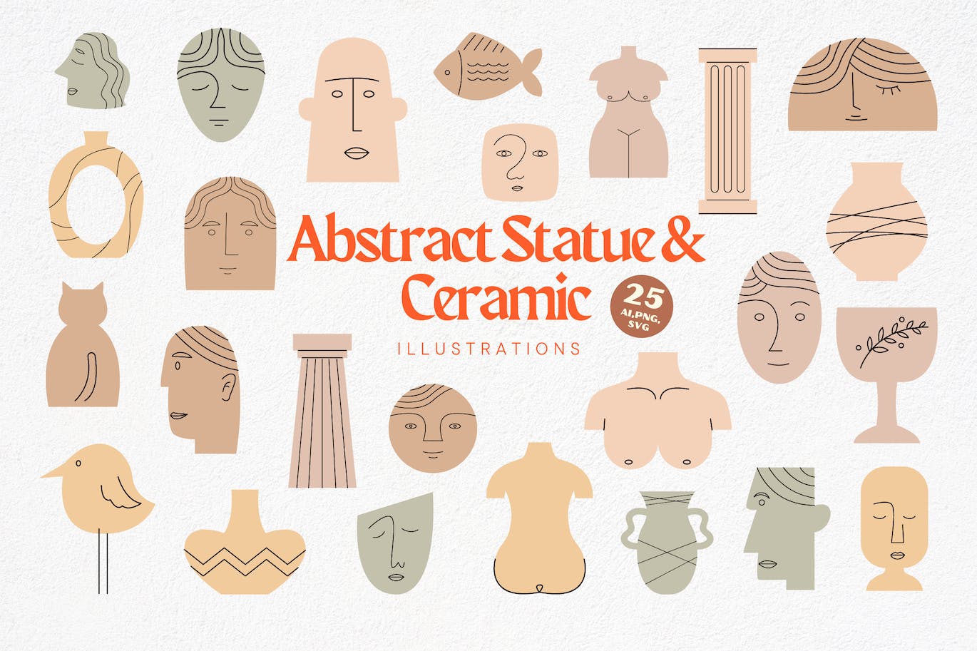 抽象雕像和陶瓷插画 Abstract Statue & Ceramic Illustrations-1