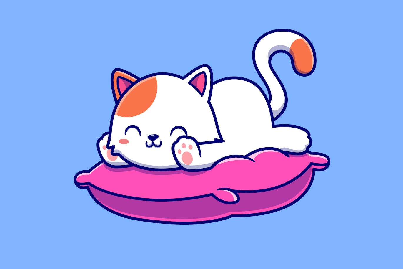 可爱的猫躺在枕头上卡通插画 Cute Cat Laying On Pillow Cartoon Illustration-1