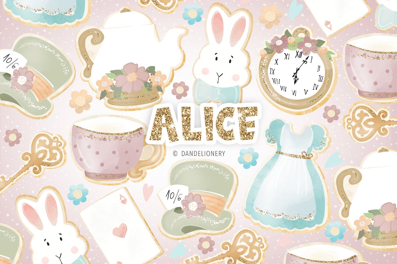 爱丽丝梦游仙境设计水彩插画素材 Alice design-1