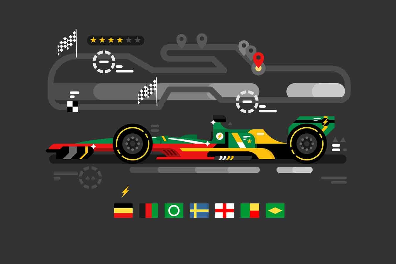 F1运动赛车矢量插画素材 Sport Car On Track-1