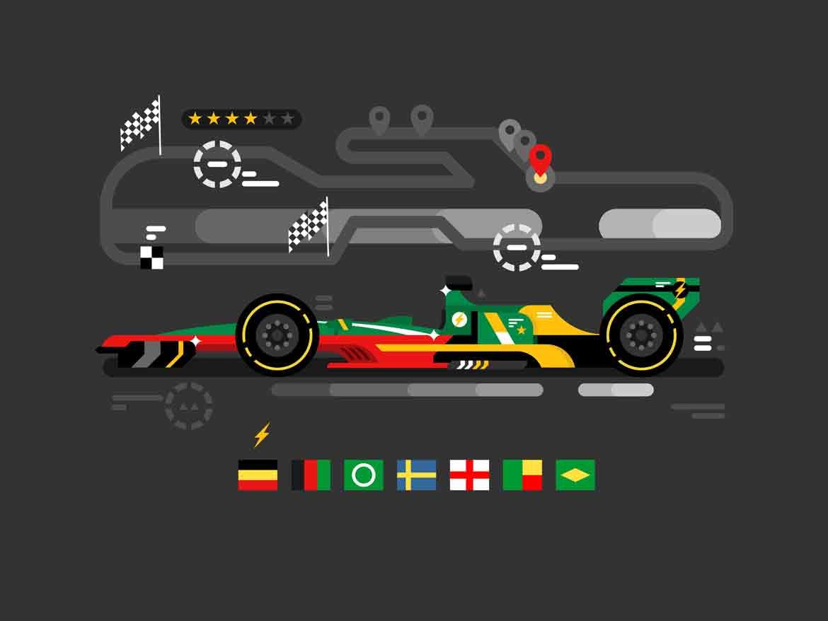 F1运动赛车矢量插画素材 Sport Car On Track-2