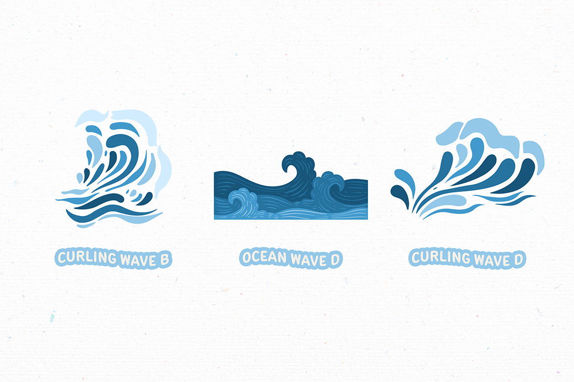 蓝色海洋波浪元素插画集 Blue Ocean Wave Element Illustration Set-6