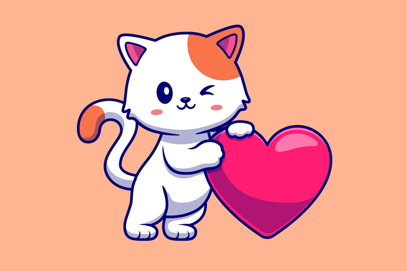 可爱猫与爱心卡通插画 Cute Cat With Love Heart Cartoon Illustration-1