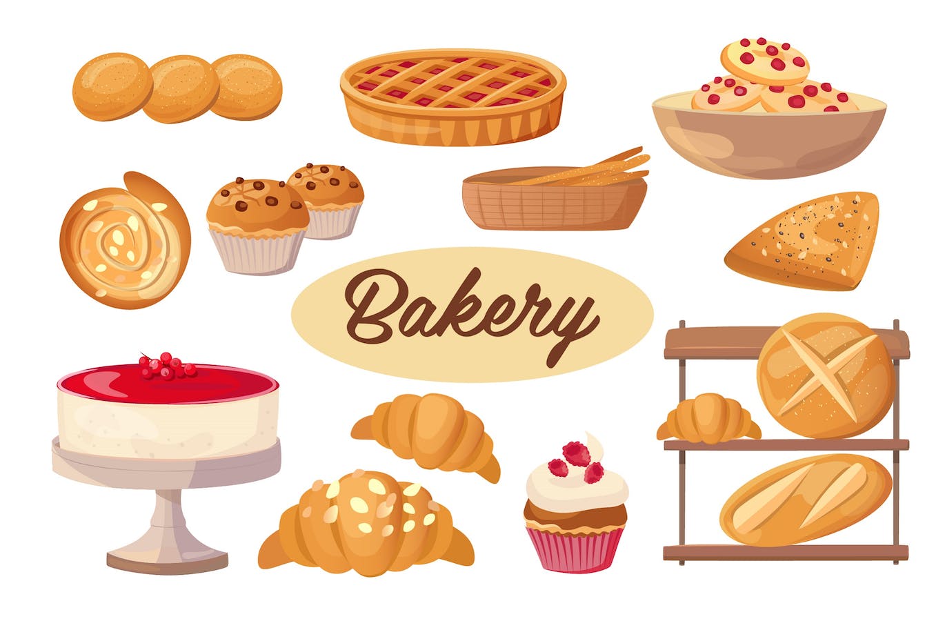 面包店元素矢量插画 Bakery Shop Set-1