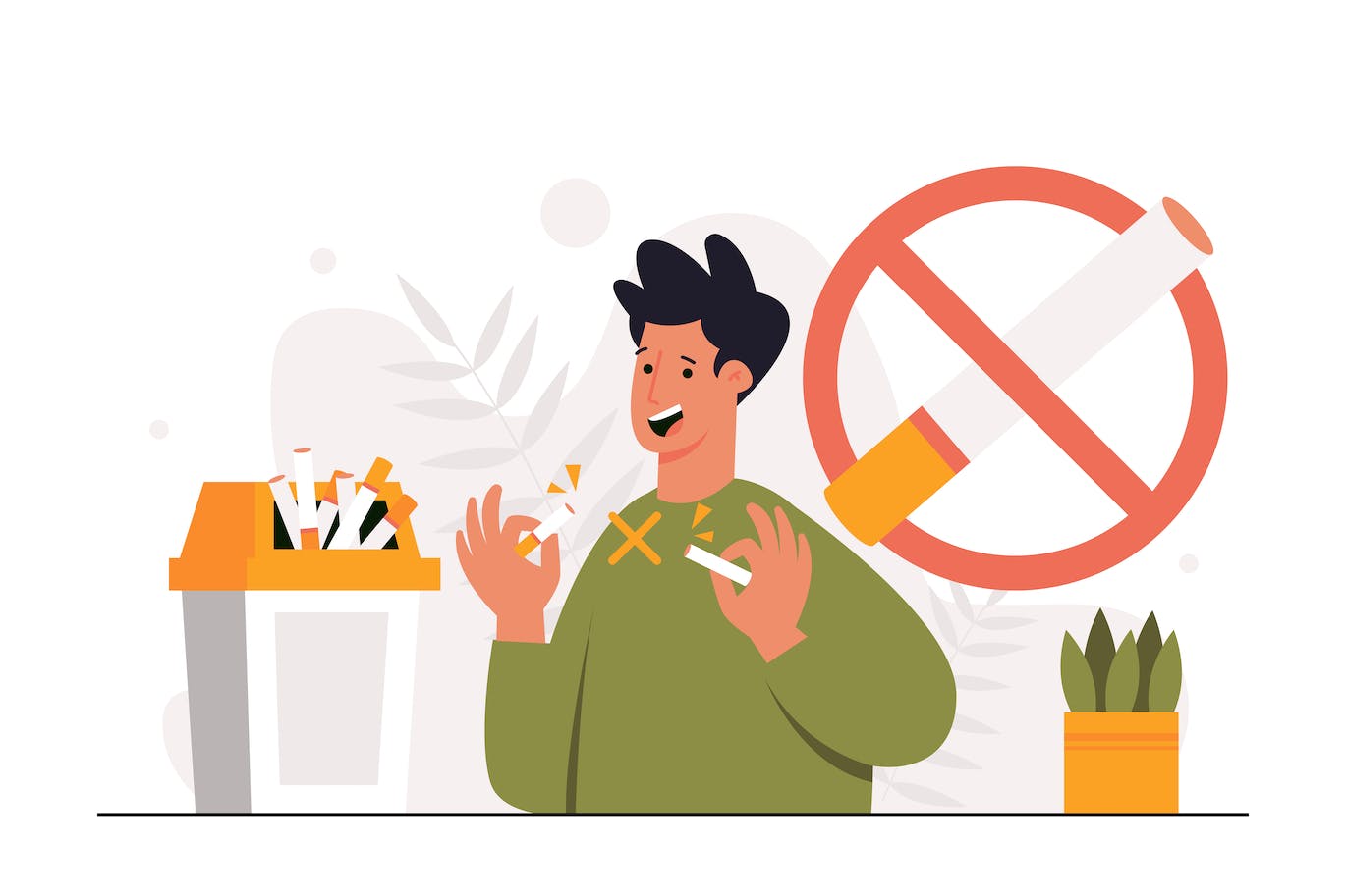 戒烟健康生活方式插画 Quit Smoking – Flat Illustration-1