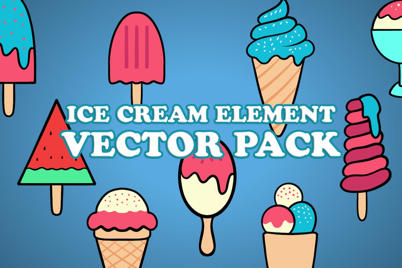 冰淇淋元素矢量插画 Ice Cream Element Vector Pack Illustration-1
