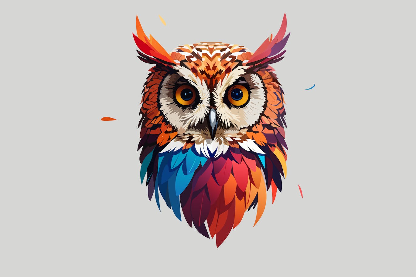 彩色羽毛猫头鹰矢量插画 bright abstract bird owl with feathers-1
