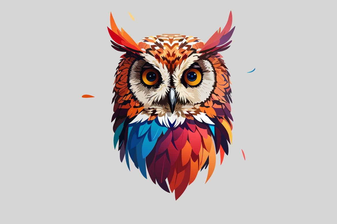 彩色羽毛猫头鹰矢量插画 bright abstract bird owl with feathers-2