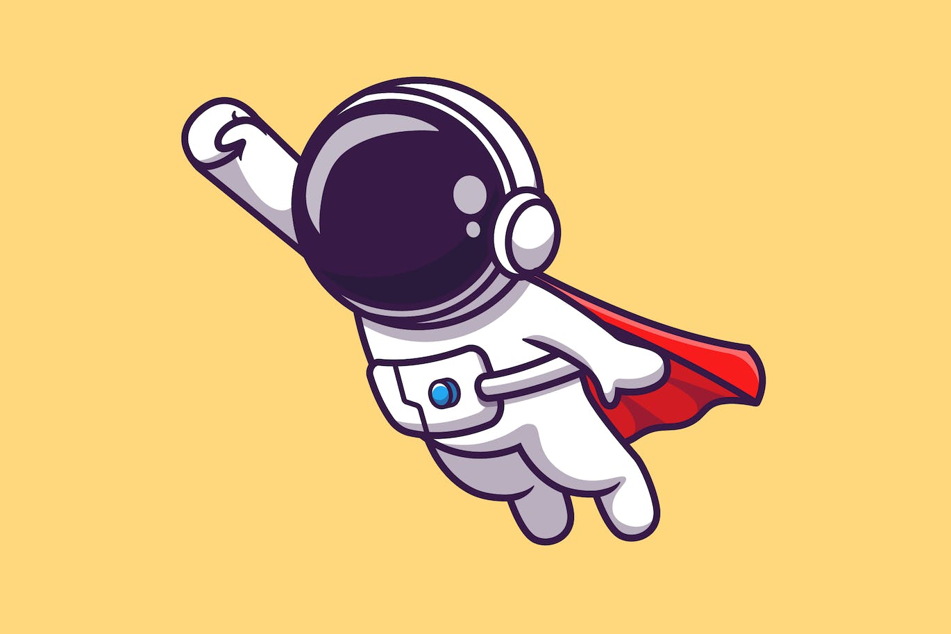 宇航员超级英雄飞行卡通矢量插画 Cute Astronaut Super Hero Flying Cartoon-1