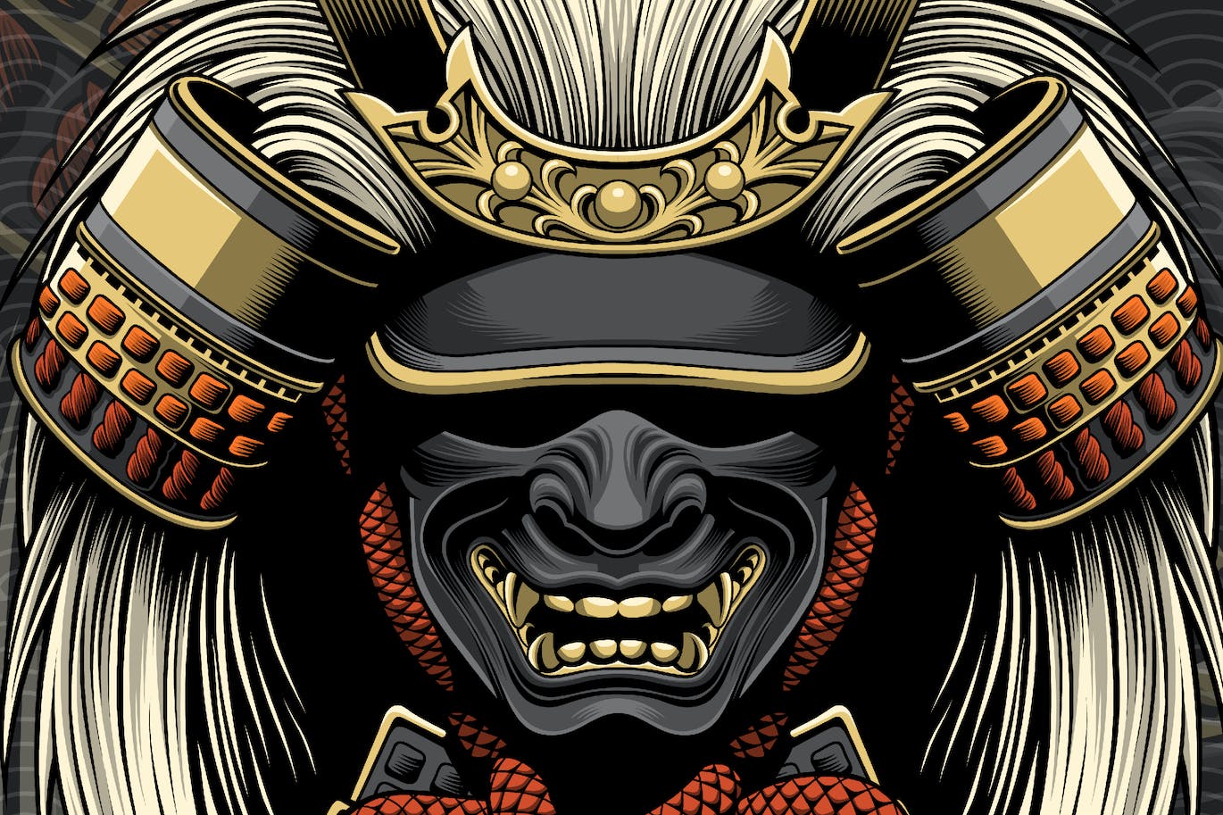 武士将军头盔和面具矢量图案素材 Samurai General Helmet and Mask-1
