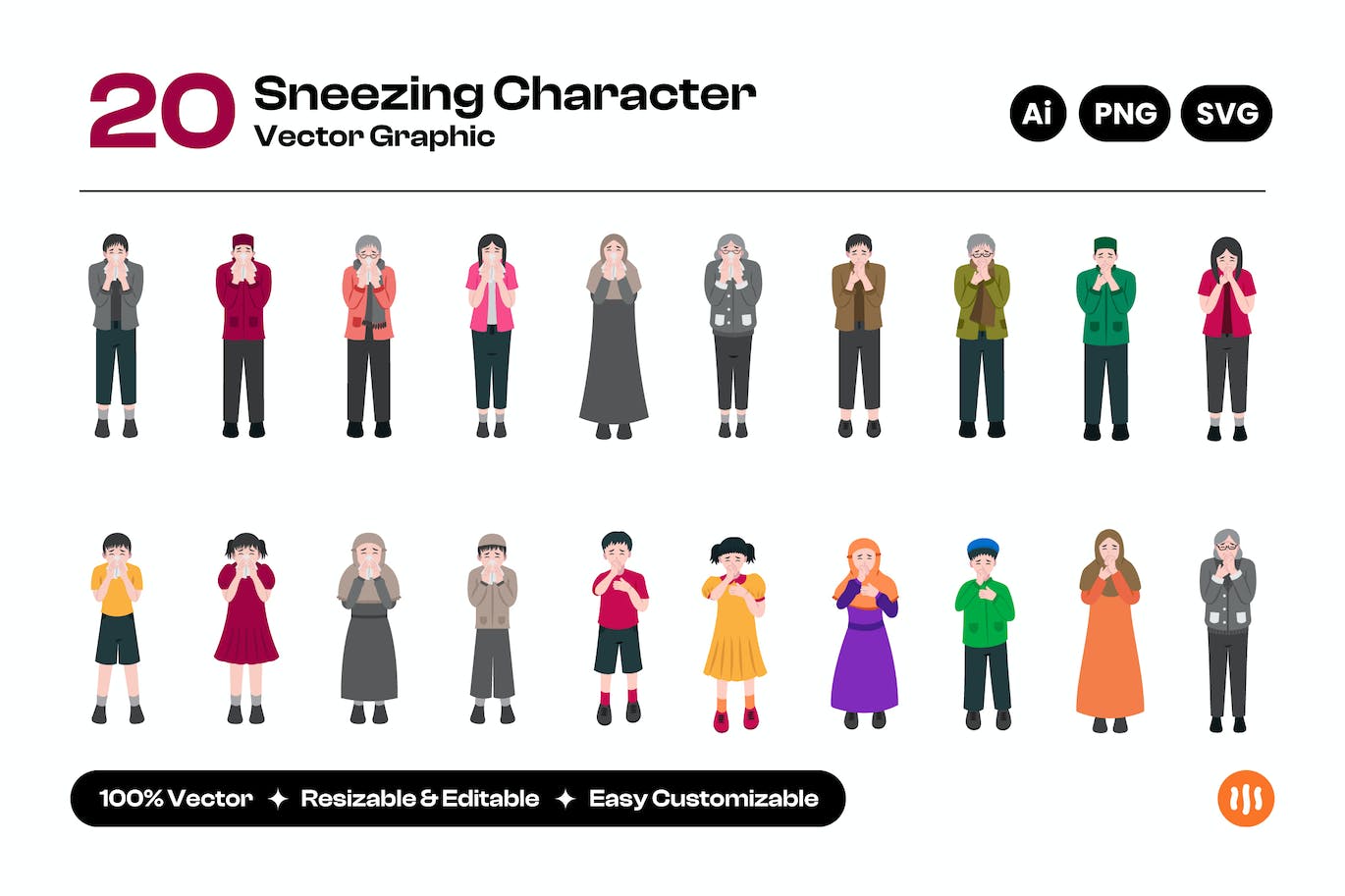 打喷嚏人物矢量图形合计 Vector Illustration Person Sneezing Collection-1