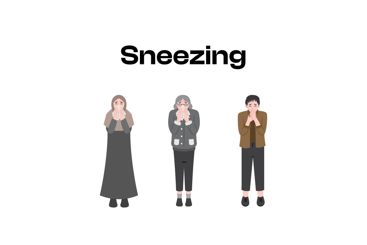 打喷嚏人物矢量图形合计 Vector Illustration Person Sneezing Collection-3
