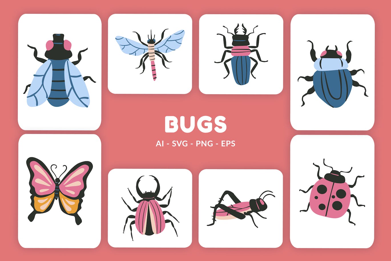 昆虫虫子矢量插画v1 Bugs Vector Illustration-1