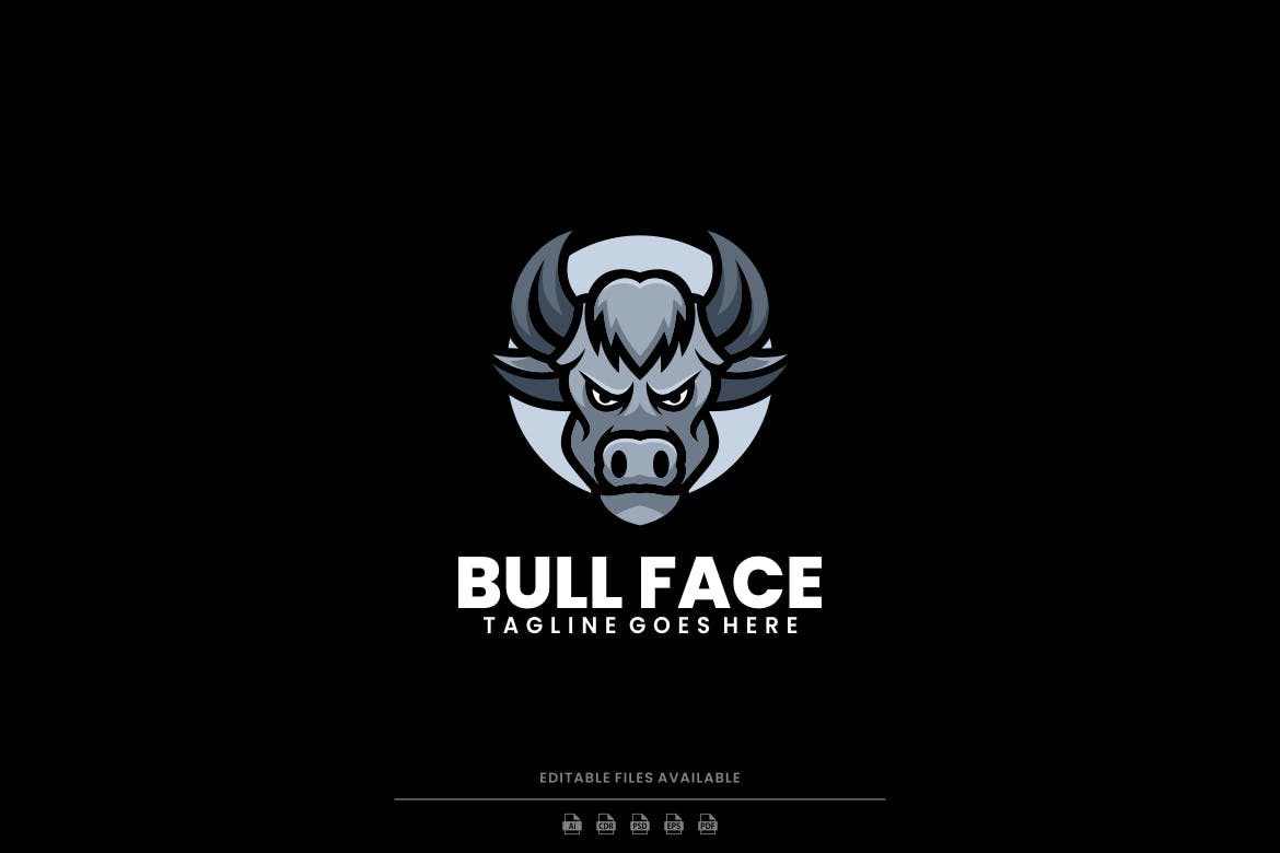 牛魔王吉祥物简单标志模板 Bull Face Simple Mascot Logo-1