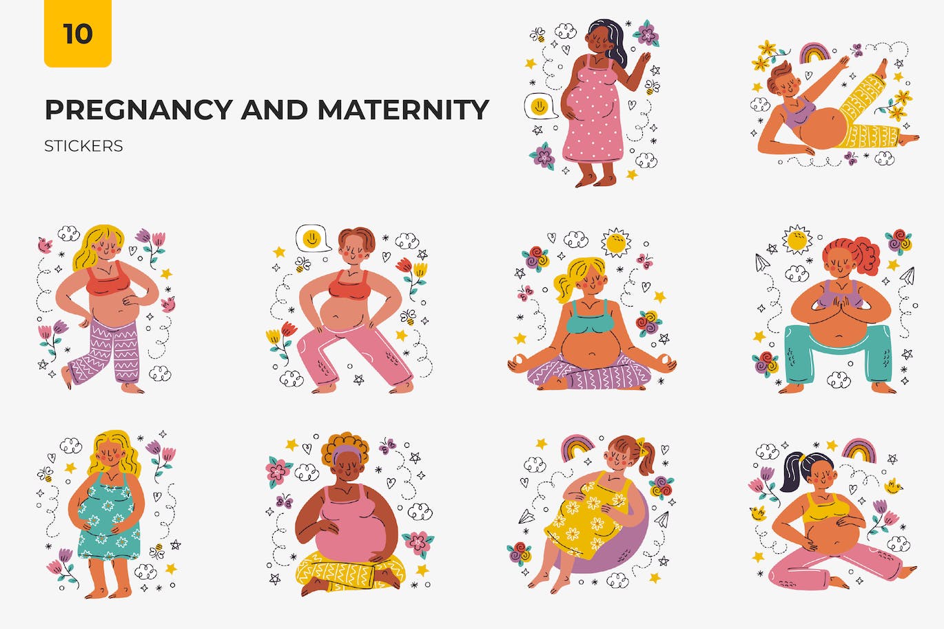 怀孕和孕妇主题贴纸插画 Pregnancy And Maternity Stickers-1
