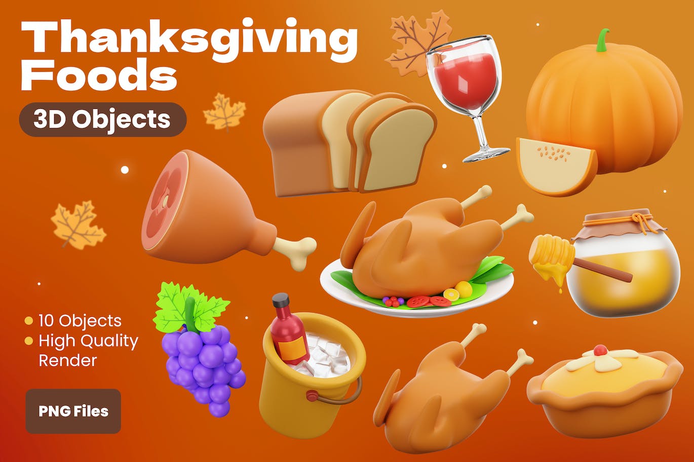 感恩节食品3D插画 Thanksgiving Foods 3D illustration-1