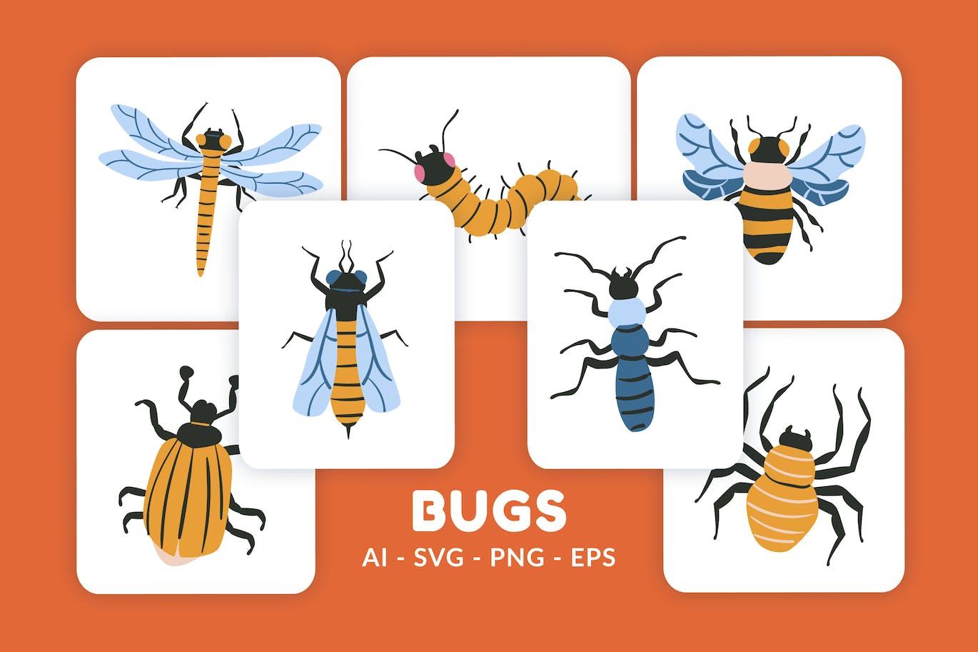 昆虫虫子矢量插画v2 Bugs Vector Illustration v.2-1