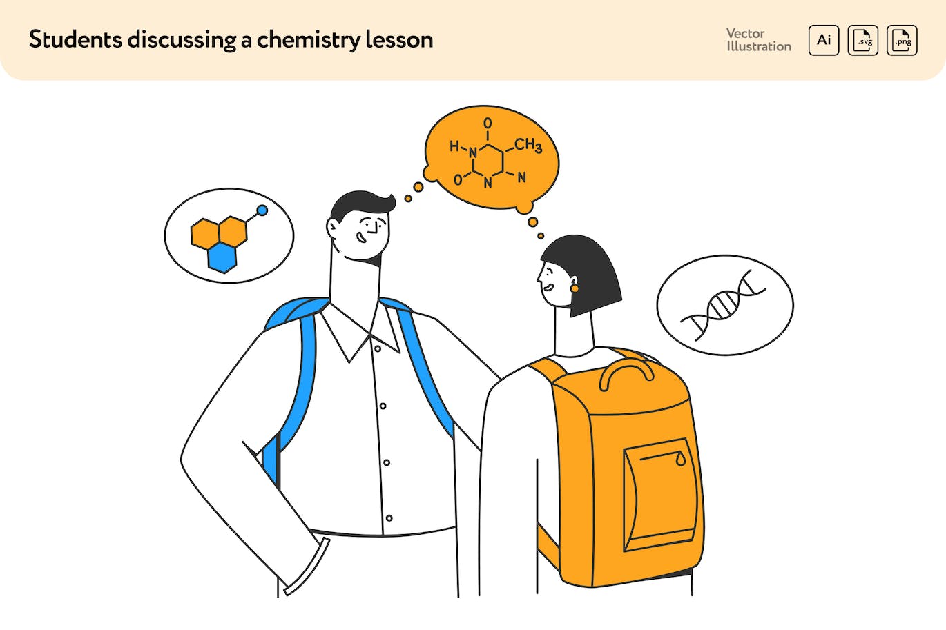 学生讨论场景矢量插画素材 Students Discussing a Chemistry Lesson-1