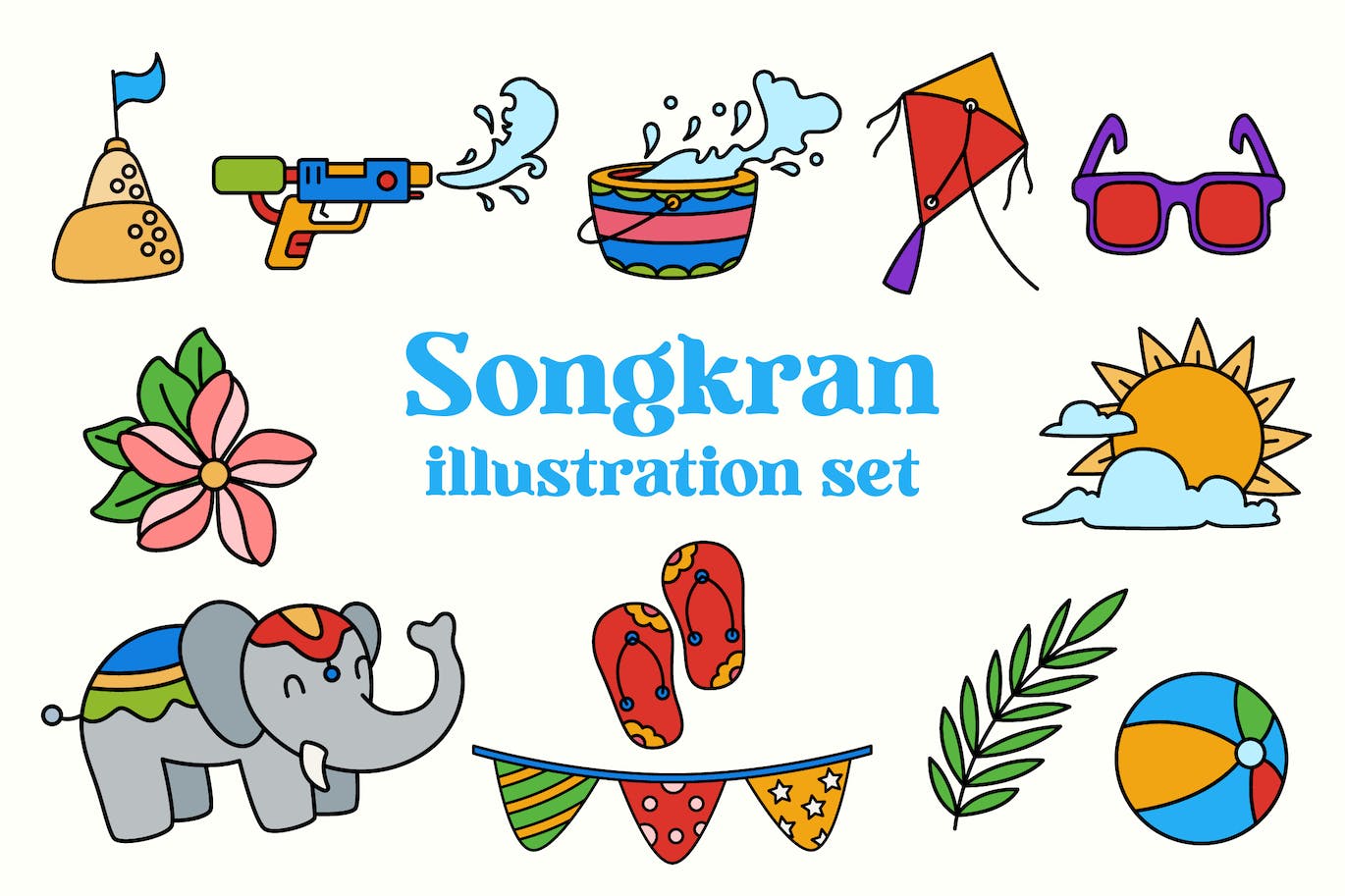 宋干节泼水节元素插画集 Songkran Illustration Set-1