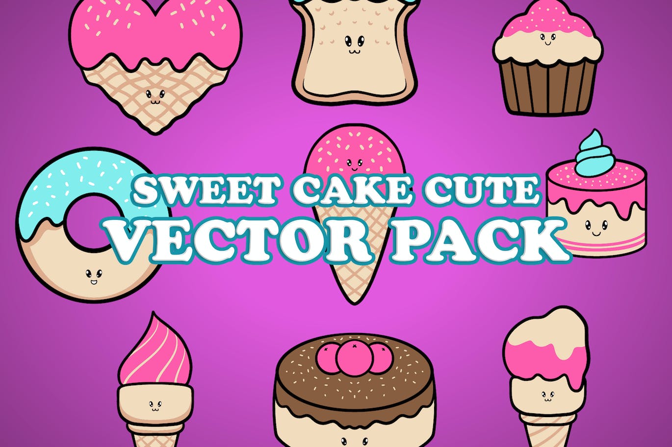 可爱的甜品蛋糕矢量插画 Cute Sweet Cake Vector Pack Illustration-1