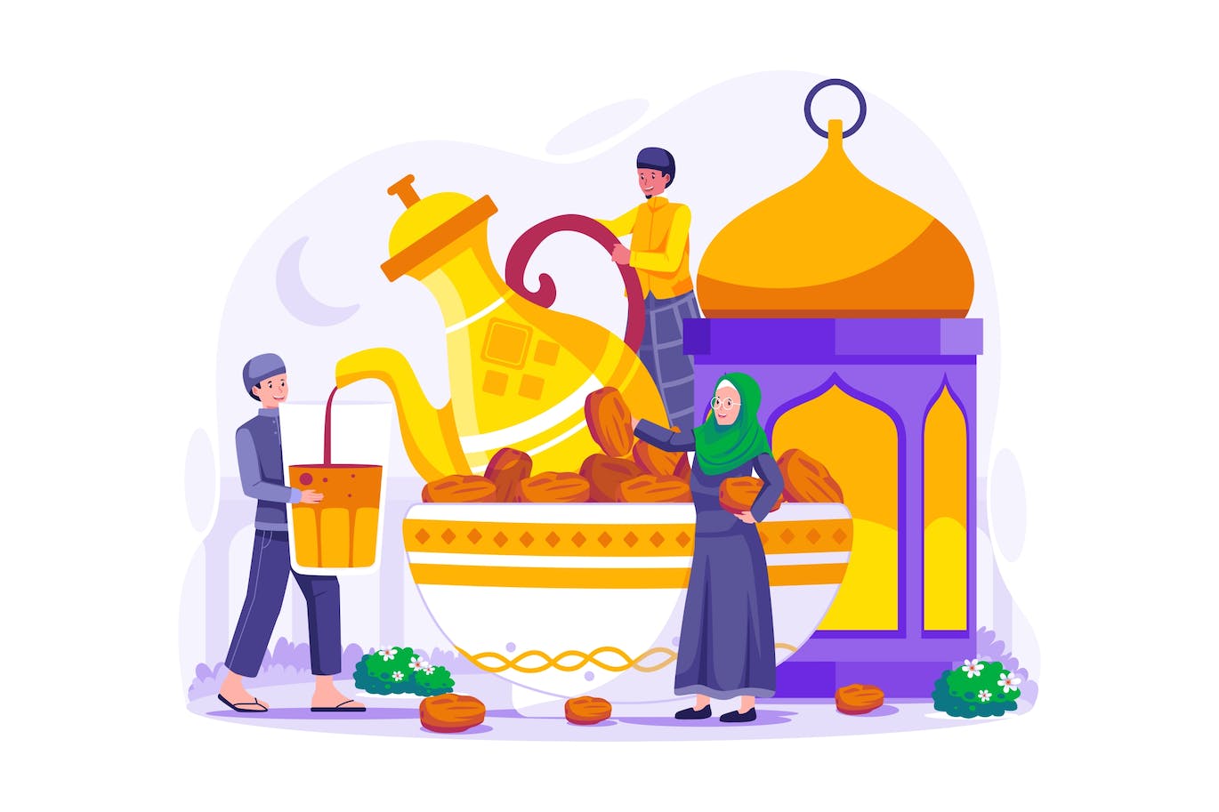 斋月和开斋节派对概念设计插画 Ramadan Iftar Party Illustration-1