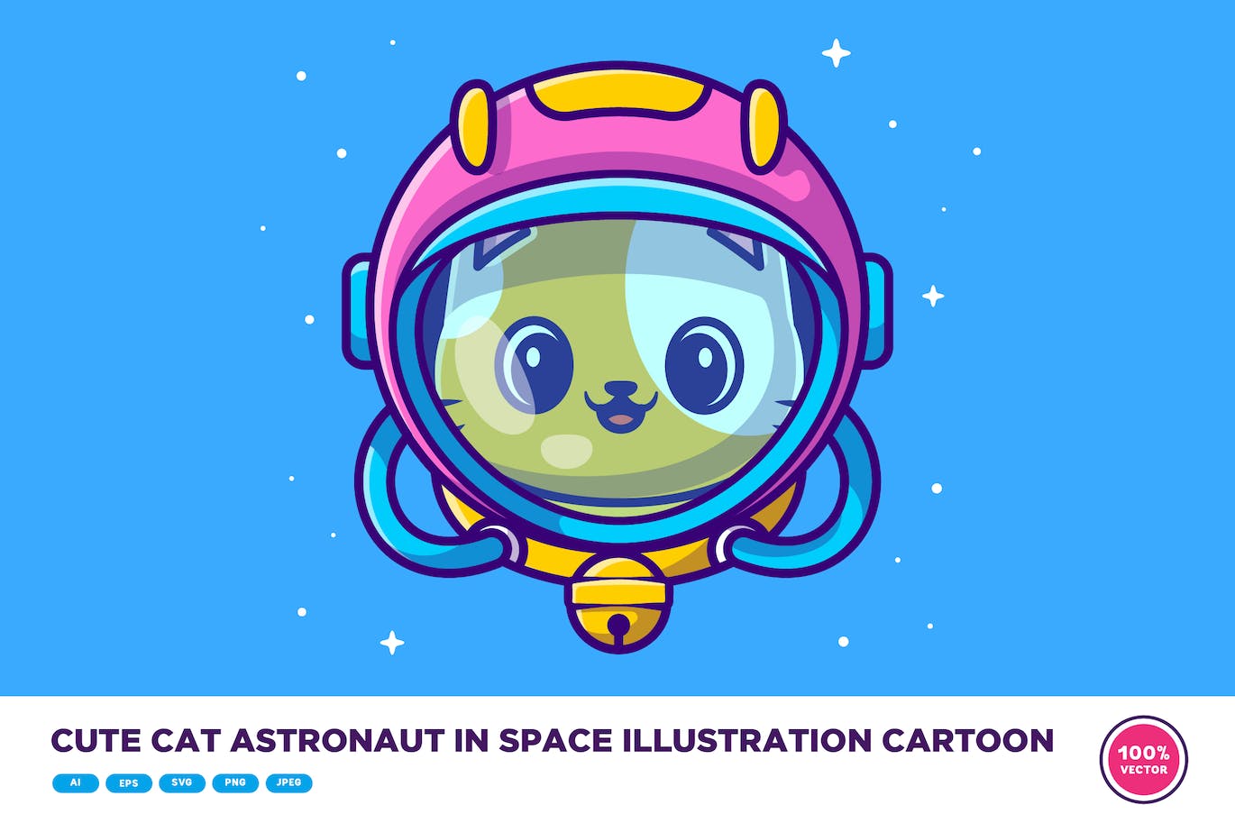 可爱的猫宇航员太空漫画插画 Cute Cat Astronaut In Space Illustration Cartoon-1
