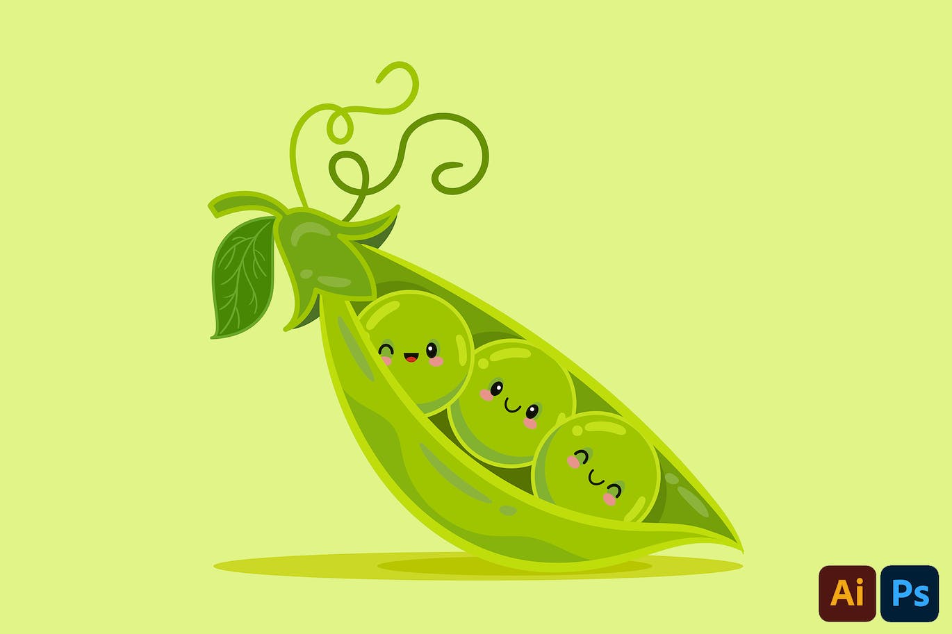 豌豆荚卡通插画 Peas in a Pod Cartoon Illustration-1