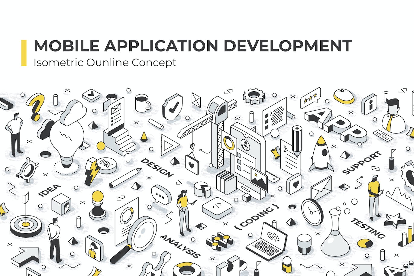 移动应用程序开发等距插画 Mobile Application Development Isometric Banner-1